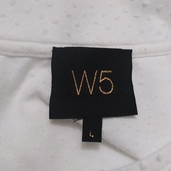 W5 White Swiss Dot Top Twist Front 3/4 Sleeve Size Large - Picture 3 of 10